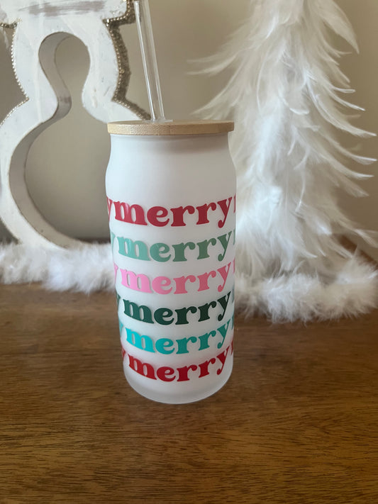 20 oz Holiday Glass Tumbler - merry merry